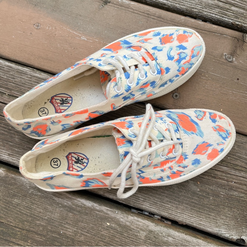 Floral Sneakers Colorful Canvas Low Top Lace Up Sz 6.5